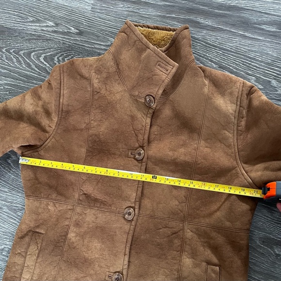 London Fog Faux Shearling coat-Brown Suede w/embroidered Trim & plush lining - Picture 8 of 10